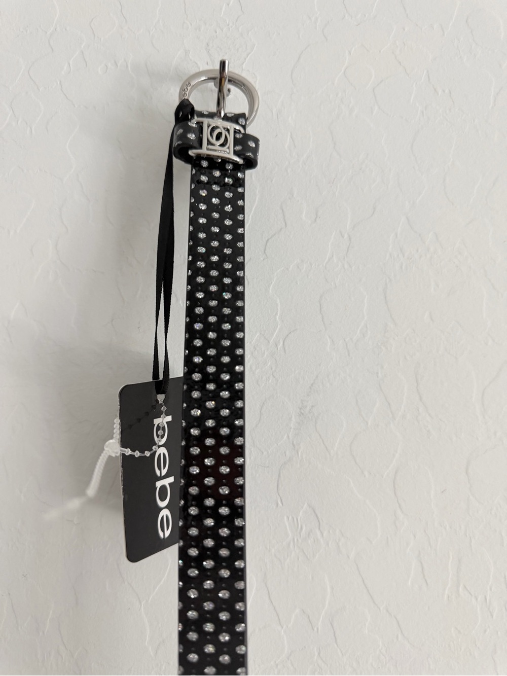 bebe Black Micro-Stud Leather Key Lanyard